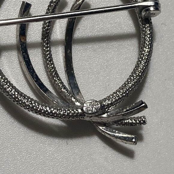 Vintage Sterling Silver 925 Modernist Round Textured Brooch Minimalist MCM - Picture 10 of 11